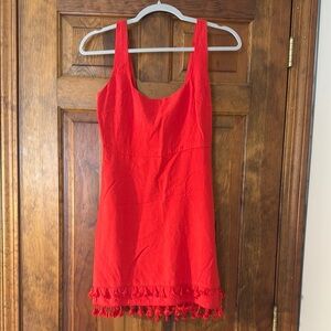 Red Sleeveless Dress with Tassel Hem